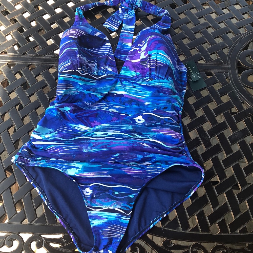 Ralph Lauren Blue and Purple One Piece Swimsuit